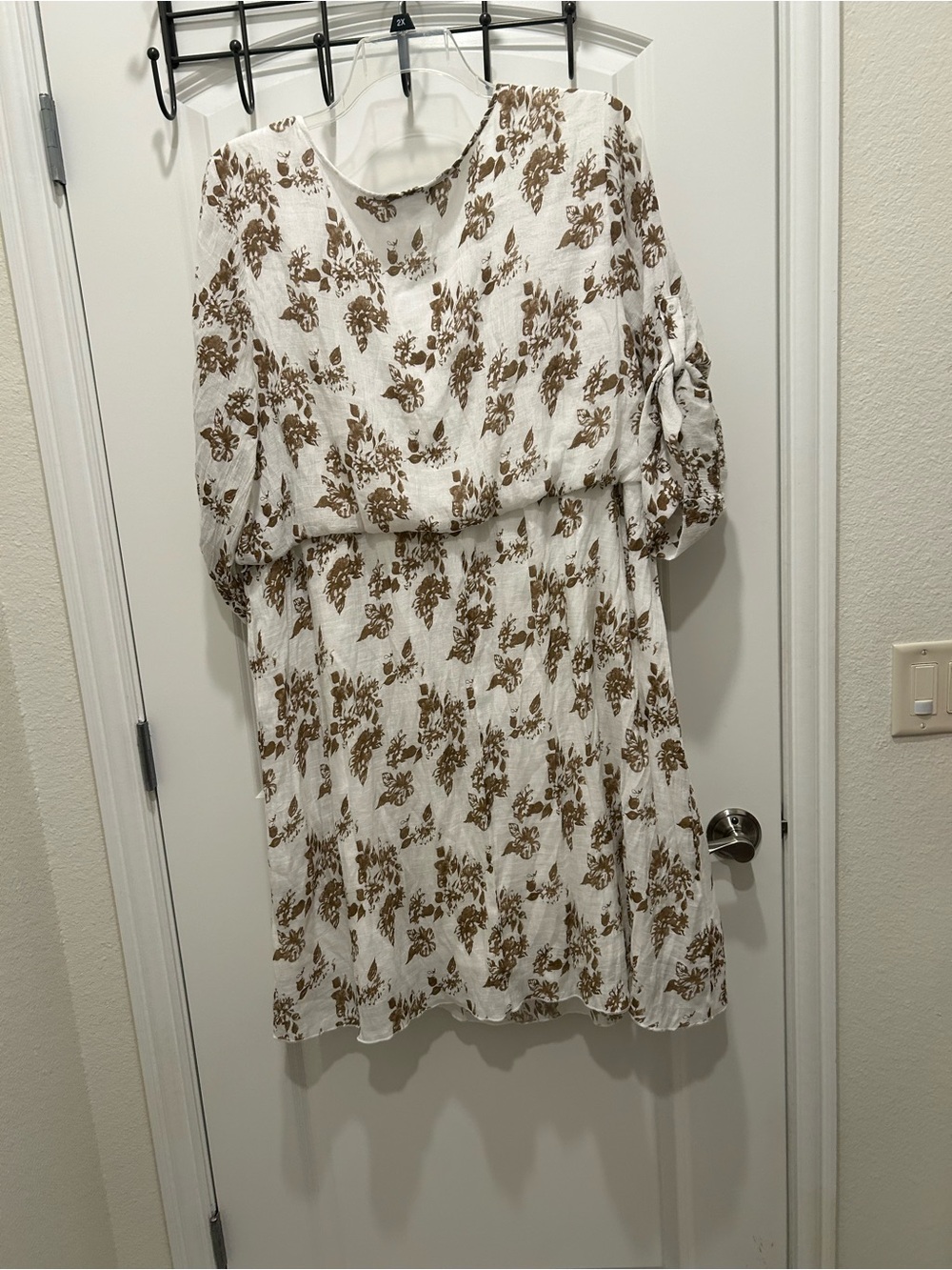 Women's White Dress with Brown Floral Print